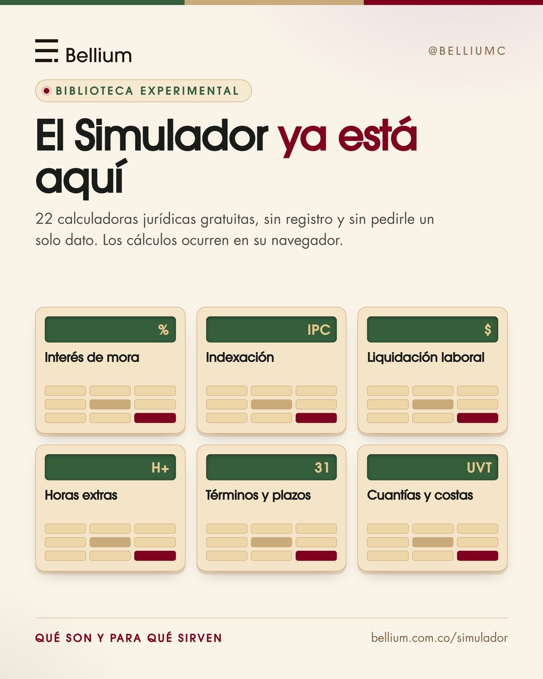 El Simulador: 22 calculadoras jurídicas gratuitas, en la Biblioteca Experimental de Bellium